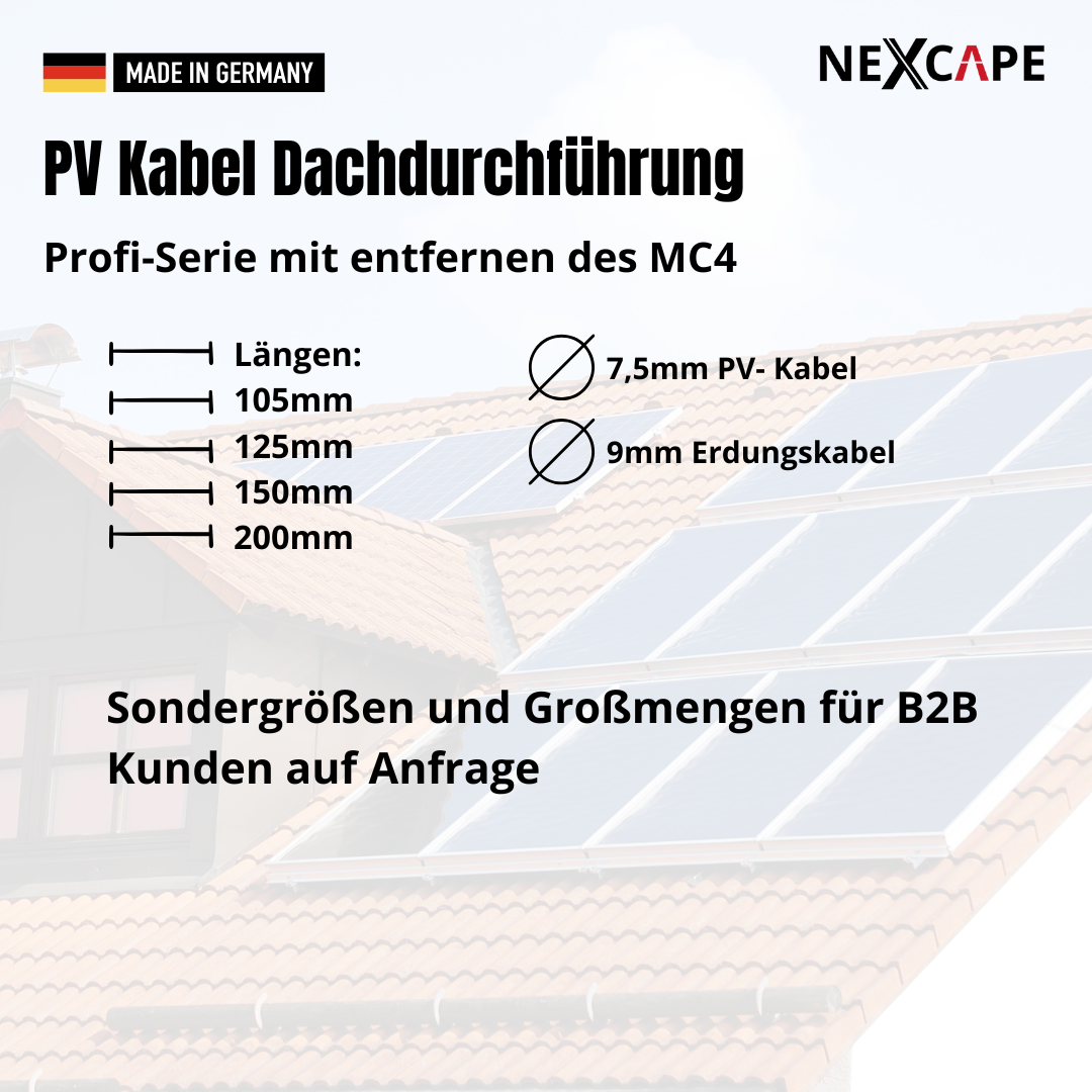 PV-Kabel Dachdurchführung – mechanischer Kabelschutz 150mm Länge - PV-Dachurchführungen.de